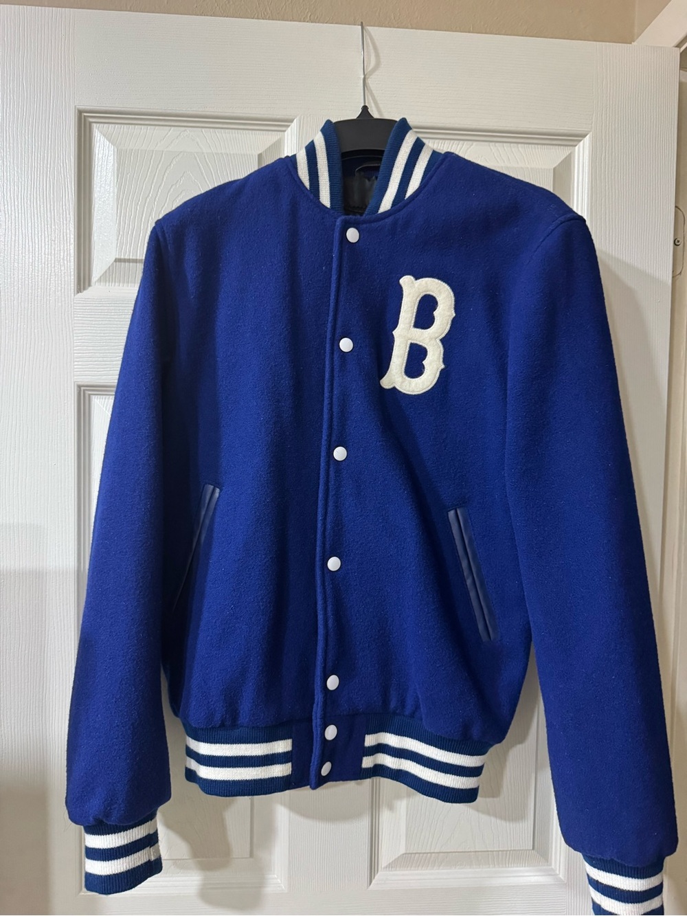 Men’s Blue Letterman Jacket with White 'B' Patch
